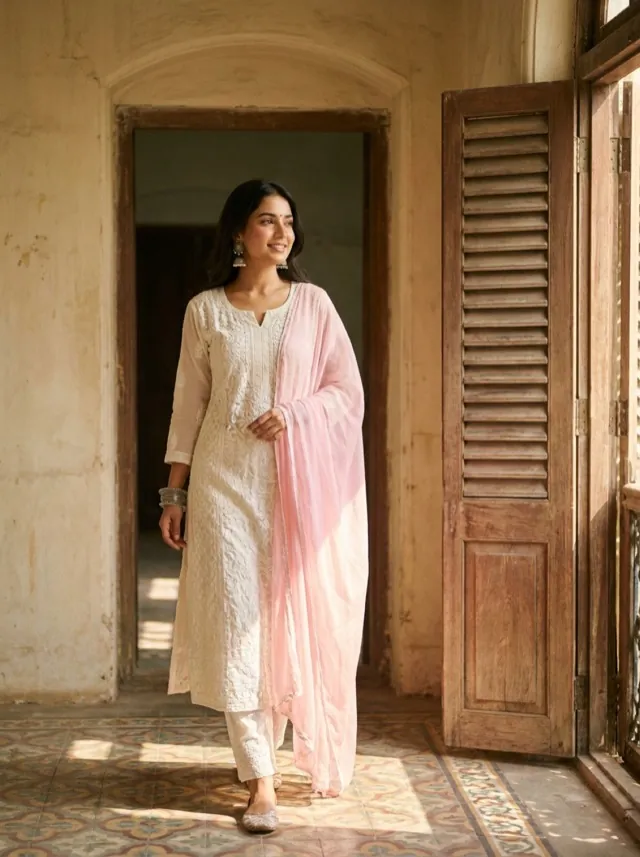 Chikankari Suit - AI-generated fashion photoshoot by ApparelAI Studio