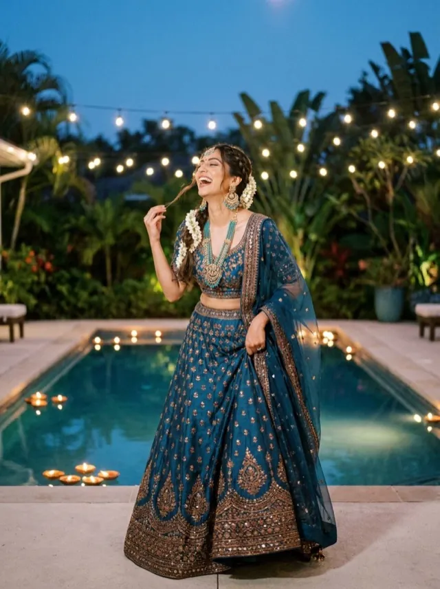 Teal Sangeet Lehenga - AI-generated fashion photoshoot by ApparelAI Studio