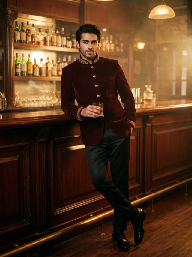 Velvet Cocktail Bandhgala - AI-generated fashion photoshoot by ApparelAI Studio